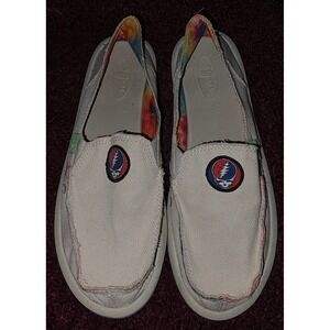 Sanuk Grateful Dead Donna 'Steal Your Face Canvas Slip On Shoes Cream Sz 8